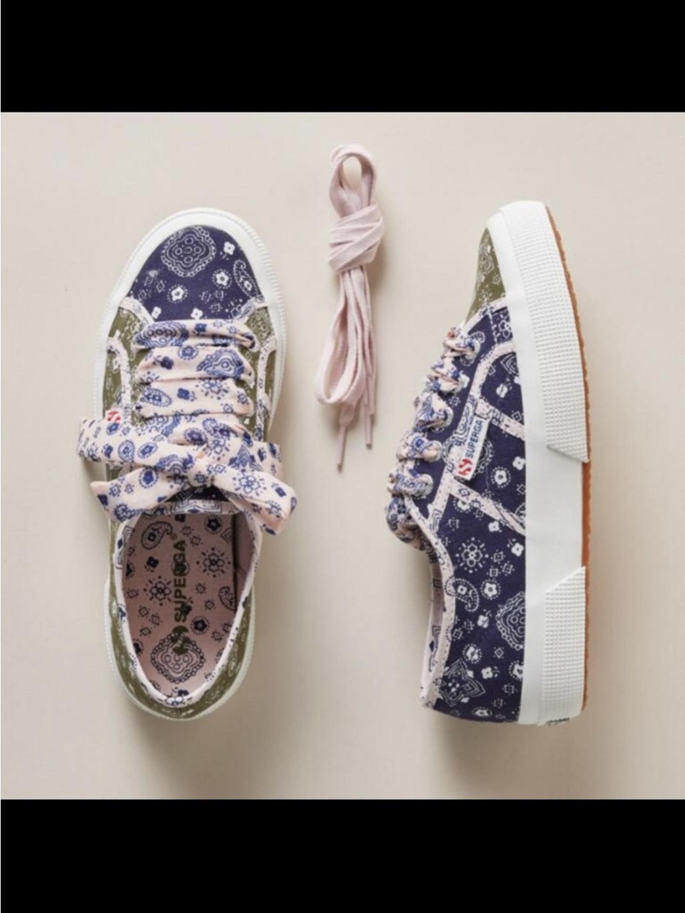 Superga Bandana Print Platform Sneakers in Navy, Olive & Cream